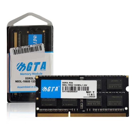 Imagem de Memoria Notebook   8Gb Ddr3L 1333 Cl 11 1.35V Low Voltage GT8G1333L11N GTA Tech