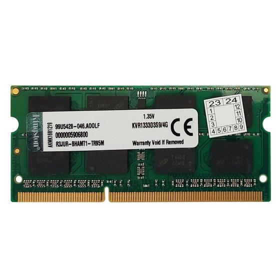 Imagem de Memória para Notebook 4GB Kingston, DDR3L, 1333MHz, CL9 - KVR1333D3S9/4G
