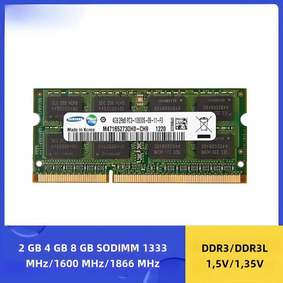 Imagem de Memória RAM DDR3/DDR3L Samsung para Notebook - 2GB, 4GB e 8GB (1333MHz, 1600MHz, 1866MHz)