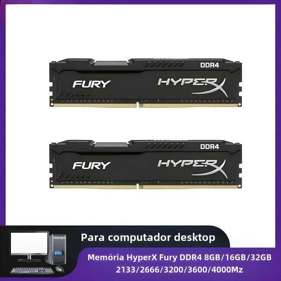 Imagem de Memória RAM HyperX Fury DDR4 - 8GB, 16GB ou 32GB (2133MHz a 3600MHz)
