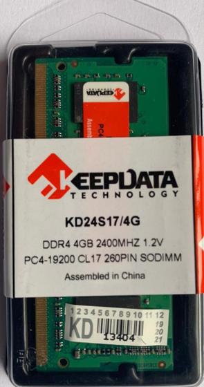 Imagem de Memória RAM PARA NOTEBOOK DDR4 4GB 1.2V 2400MHz PC4-19200 260 Pinos SODIMM (KD24S17/4G)