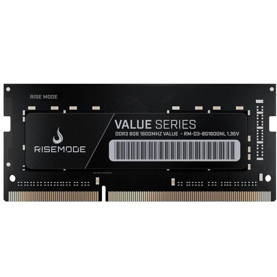 Memória Rise Mode Value Series, 8GB, 1600MHz, DDR3, CL11, para Notebook - RM-D3-8G1600NL Menor preço em Memória Rise Mode Value Series, 8GB, 1600MHz, DDR3, CL11, para Notebook - RM-D3-8G1600NL