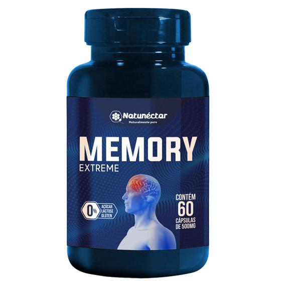 Imagem de Memory Extreme Suplemento Natural Original Fósforo Mais Vitaminas A B1 B2 B3 B5 B6 B12 C E Natunectar 60 Cápsulas Magnésio Ácido Fólico Selênio Zinco