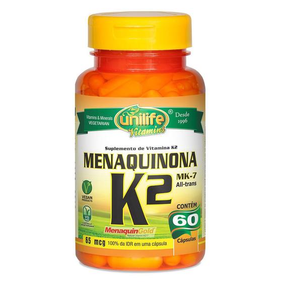 Menaquinona - Vitamina K2 500mg 60 cáps - Unilife Menor preço em Menaquinona - Vitamina K2 500mg 60 cáps - Unilife