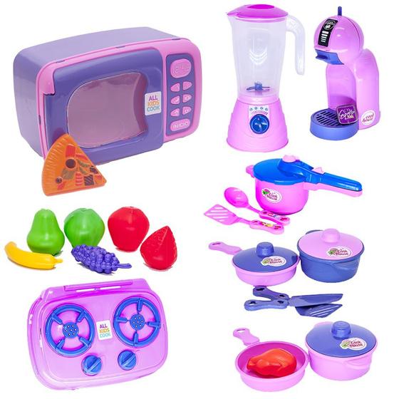 Imagem de Menina Cozinha Infantil Eletro Jogo Panela Microondas  22pç