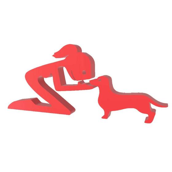 Imagem de Menina E Salsicha Cachorro Pet Decoração 3D
