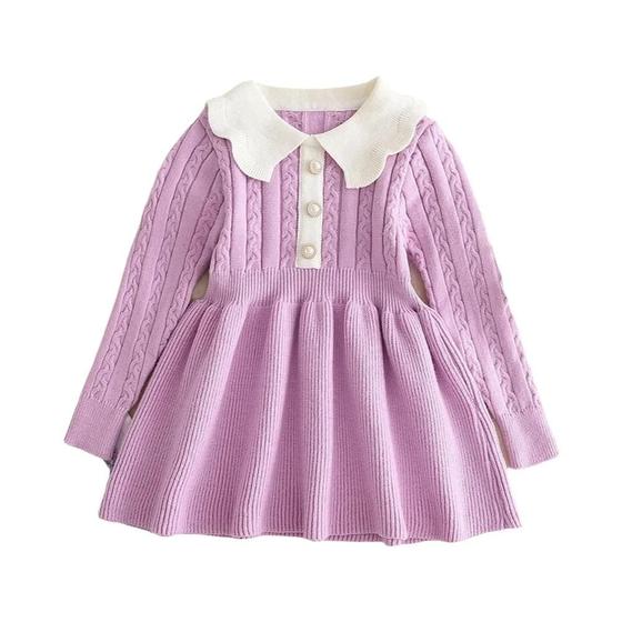 Imagem de Meninas Inverno Malha Manga Longa Babado Vestido Lã Princesa Camisola Casual Roupas De Outono