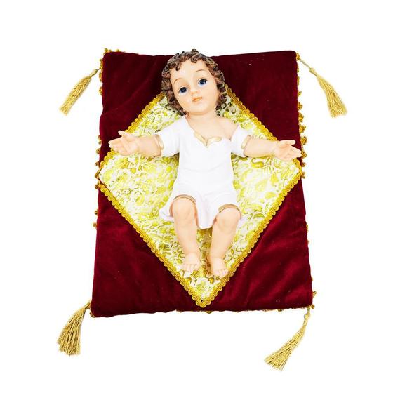 Imagem de Menino Jesus Roupa Branca Na Almofada 37cm - Enfeite Resina