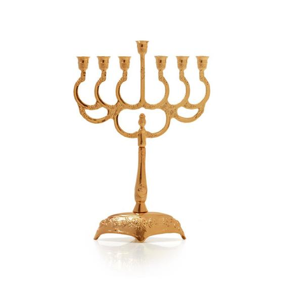 Imagem de Menorah candelabro judaico folheado a ouro 16 cm