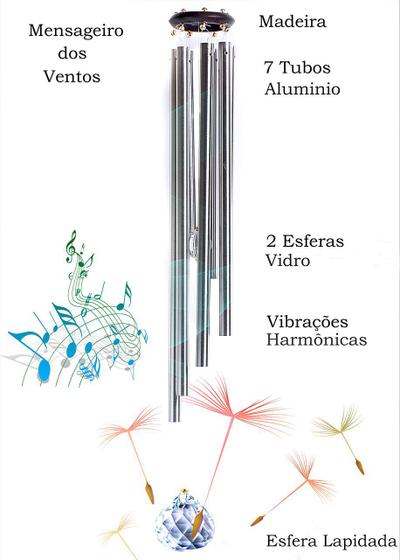 Imagem de Mensageiro dos Ventos 7 Tubos Aluminio 2 Esferas Multifacetadas Prisma Feng Shui Som Harmônico