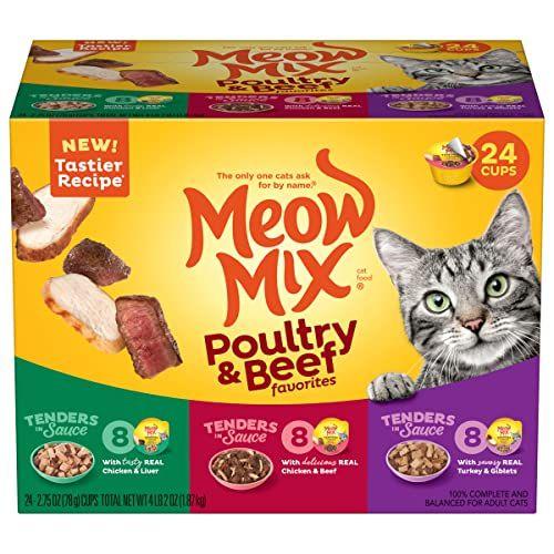 Imagem de Meow Mix Tender Favorites Mow Cat Food, Poultry & Beef Variety Pack, 2,75 Onças Cup (Pacote de 24)