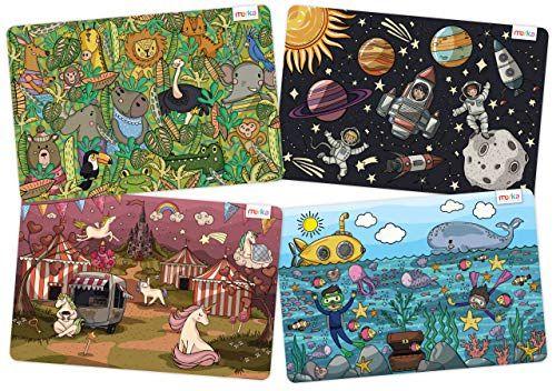 Imagem de merka kids placemats educational placemat non slip designer Set Ocean Space Jungle Unicorns Learning Placemat for The Dining and Kitchen Table for Kids and Toddlers Ages 2-8