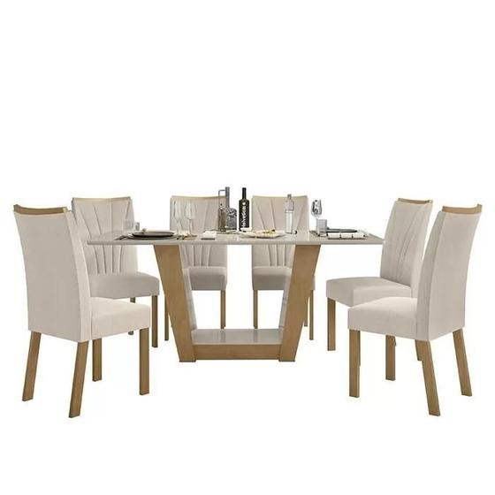 Imagem de Mesa 1,70 Apogeu Com Vidro e 6 Cadeiras Apogeu Amendoa Clean/Off White