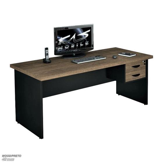 Imagem de Mesa 2.00x80 Para Escritório Escrivaninha Com Gav. AERO40 - KASMOBILE - WOOD/PRETO