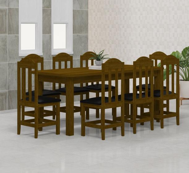 Imagem de Mesa 2,00x88 c/ 8 Cadeiras Safira Cor Imbuia Estofado Preto