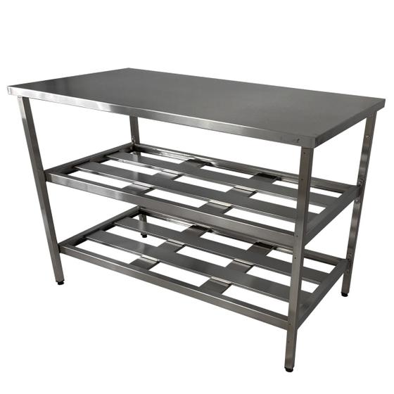 Imagem de Mesa Aço Inox Industrial 100x70x90 cm Prateleiro Duplo Fenestrado Nortinox