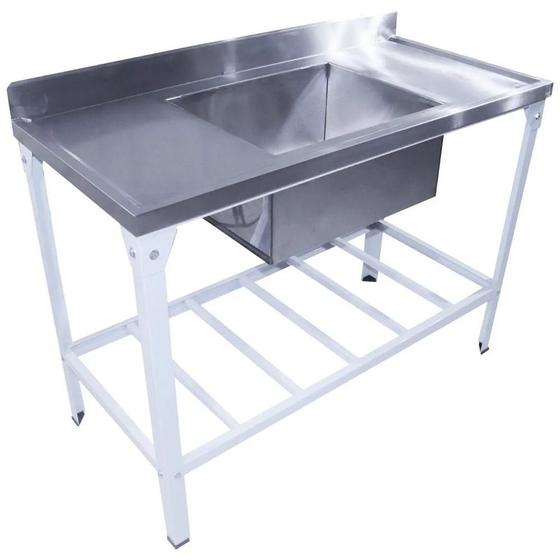 Imagem de Mesa Aço Total Inteira Inox Industrial com 1 cuba Profissional Innal