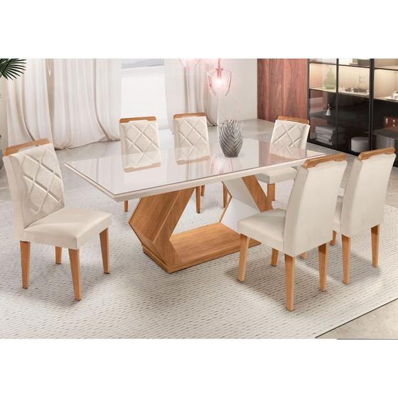 Mesa Alvorada 180 Tp Mdf Vidro canto Reto 6 Cadeiras Rufato Imagem de Mesa Alvorada 180 Tp Mdf Vidro canto Reto 6 Cadeiras Rufato