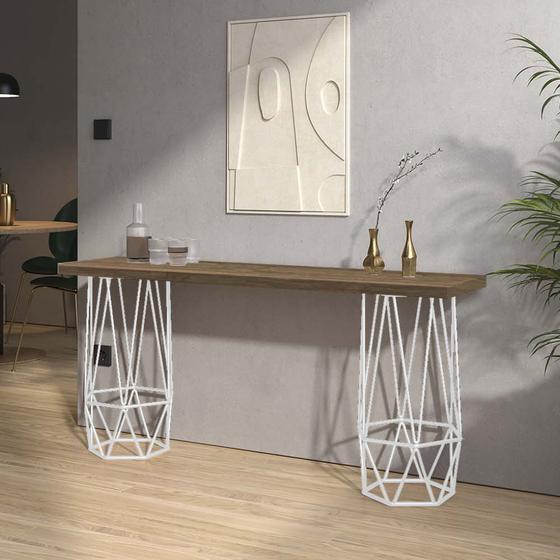 Imagem de Mesa Aparador Buffet Balcão Caleb 150 cm Industrial Ferro Branco Tampo 100% MDF Madeira - Ahz Móveis