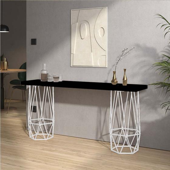 Imagem de Mesa Aparador Buffet Balcão Caleb 150 cm Industrial Ferro Branco Tampo 100% MDF Preto - Ahz Móveis