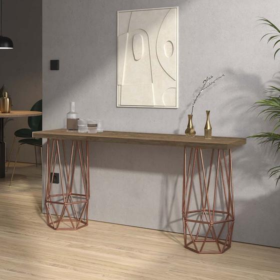 Imagem de Mesa Aparador Buffet Balcão Caleb 150 cm Industrial Ferro Bronze Tampo 100% MDF Imbuia - Ahz Móveis