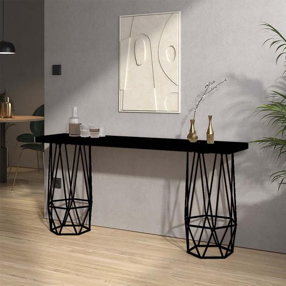 Imagem de Mesa Aparador Buffet Balcão Caleb 170 cm Industrial Ferro Preto Tampo 100% MDF Preto - Ahz Móveis