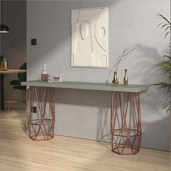 Imagem de Mesa Aparador Buffet Balcão Caleb 90 cm Industrial Ferro Bronze Tampo 100% MDF Verde Oliva - Ahz Móveis