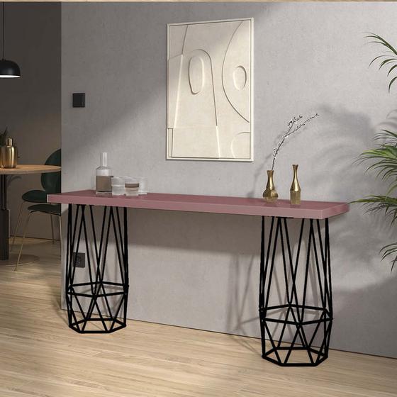 Imagem de Mesa Aparador Buffet Balcão Caleb 90 cm Industrial Ferro Preto Tampo 100% MDF Rosa - Ahazzo Móveis