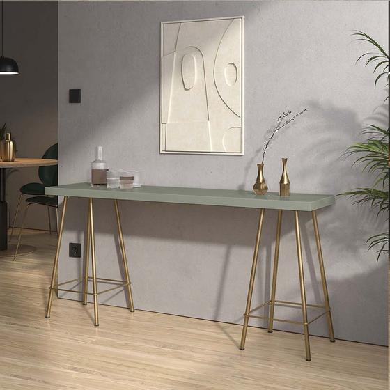 Imagem de Mesa Aparador Buffet Balcão Pam 170 cm Industrial Ferro Dourado Tampo 100% MDF Verde Oliva - Ahz Móveis