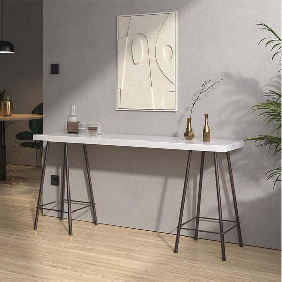 Imagem de Mesa Aparador Buffet Balcão Pam 90 cm Industrial Ferro Marrom Tampo 100% MDF Branco - Ahazzo Móveis