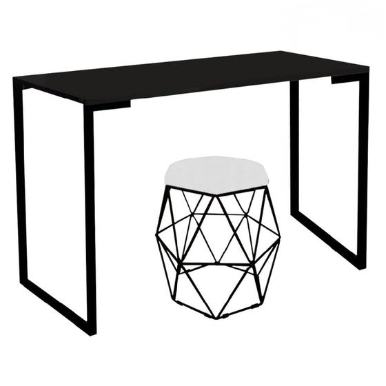 Imagem de Mesa Aparador Stan Industrial Buffet Balcão com Puff Luna material sintético Branco Preto Tampo Preto - Ahazzo Móveis