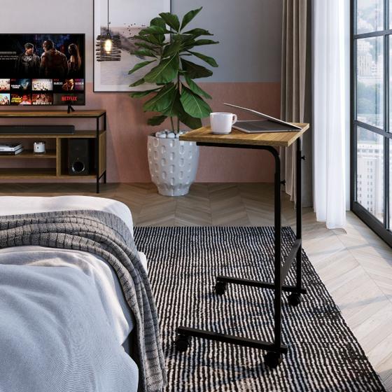 Imagem de Mesa Apoio Com Rodinhas Ajustável Mel/preto Notebook Cama