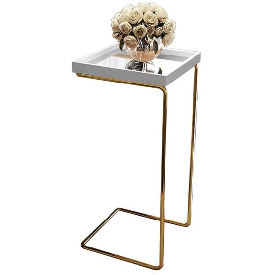 Imagem de Mesa Apoio Lateral Espelhada para Sofá Pé Dourado LarFlex