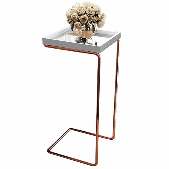 Imagem de Mesa Apoio Lateral  para Sofá Espelhada Pé Cobre LarFlex