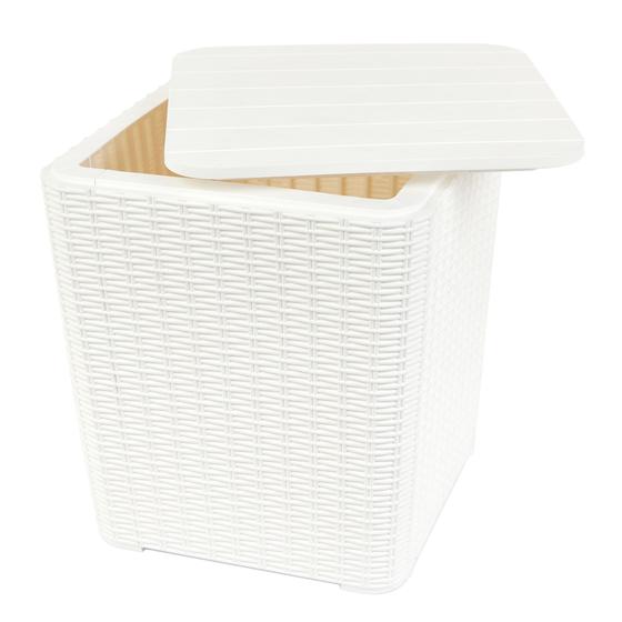 Imagem de Mesa Auxiliar Vira Baú  De Jardim Rattan Capri Branco