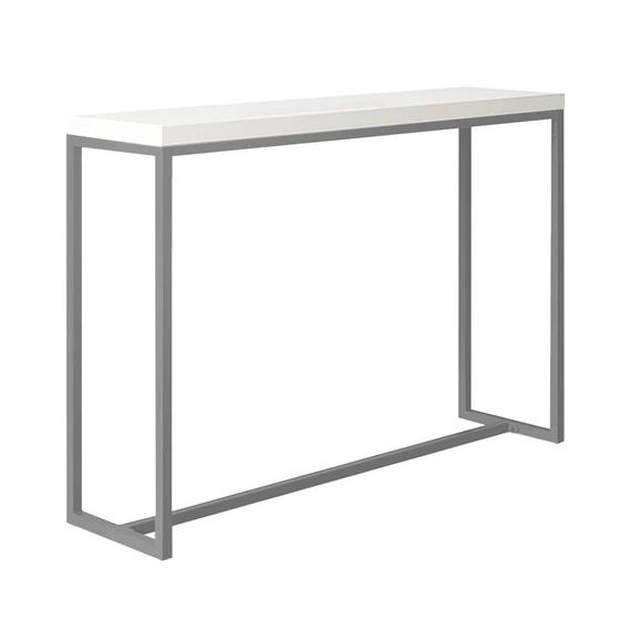 Imagem de Mesa Bancada Balcão Aparador Alto Mavie 150cm Industrial Ferro Cinza Madeira 100% MDF Branco - Ahazzo Móveis