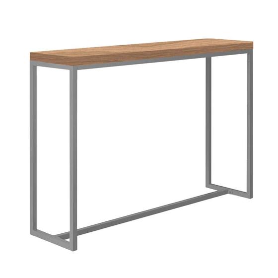 Imagem de Mesa Bancada Balcão Aparador Alto Mavie 150cm Industrial Ferro Cinza Madeira 100% MDF Imbuia - Ahz Móveis