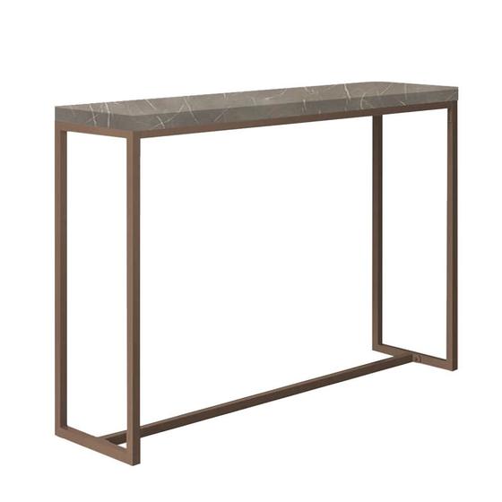 Imagem de Mesa Bancada Balcão Aparador Alto Mavie 150cm Industrial Ferro Marrom Madeira 100% MDF Marmorizado - Ahz Móveis