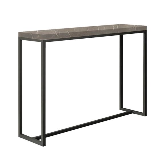 Imagem de Mesa Bancada Balcão Aparador Alto Mavie 150cm Industrial Ferro Preto Madeira 100% MDF Marmorizado - Ahz Móveis