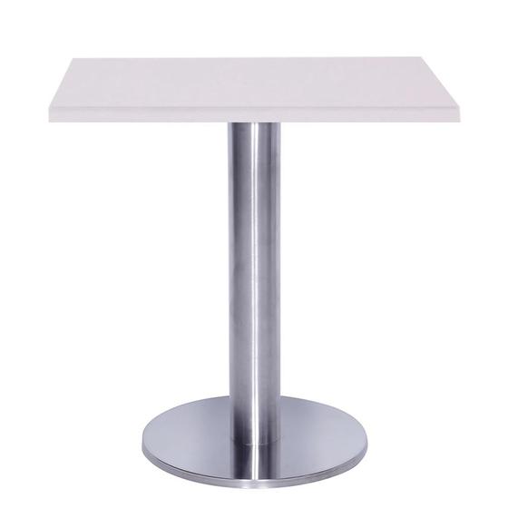 Imagem de Mesa Beta Big em Inox 75 cm (Altura) com Disco Redondo com Tampo em MDP Quadrado 80 cm Cor Branco