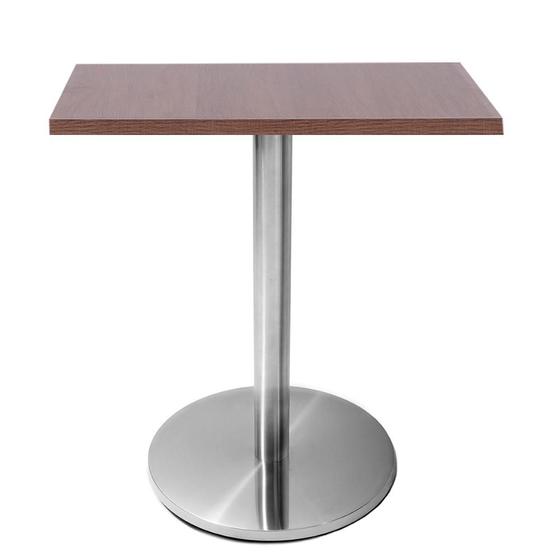 Imagem de Mesa Beta em Inox 75 cm (Altura) com Disco Redondo com Tampo em MDP Quadrado 60 cm Cor Imbuia