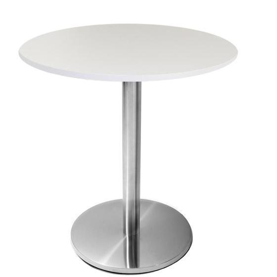 Imagem de Mesa Beta em Inox 75 cm (Altura) com Disco Redondo com Tampo em MDP Redondo 80 cm Cor Branco