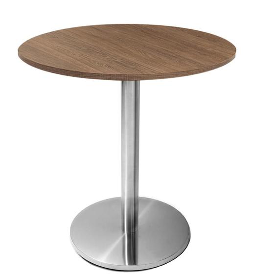 Imagem de Mesa Beta em Inox 75 cm (Altura) com Disco Redondo com Tampo em MDP Redondo 80 cm Cor Imbuia