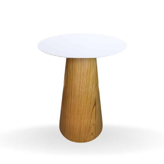 Imagem de Mesa Bistrô Cone 70 cm Tampo Laca Branca Base Freijó