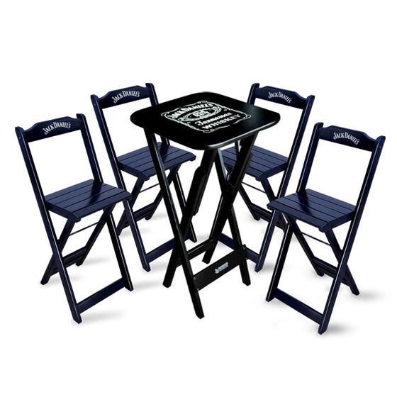 Mesa Bistrô Dobrável Jack Daniel's com 4 Banquetas de Madeira para Bares e Restaurantes Preta Menor preço em Mesa Bistrô Dobrável Jack Daniel's com 4 Banquetas de Madeira para Bares e Restaurantes Preta