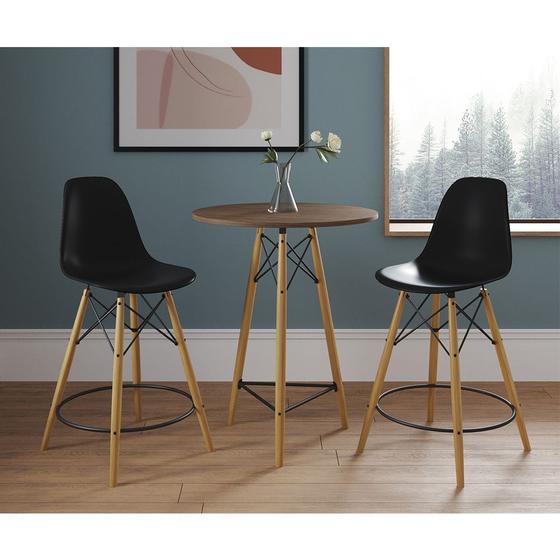 Imagem de Mesa Bistrô Eames Eiffel Amêndoa com 2 Banquetas Pretas de Madeira