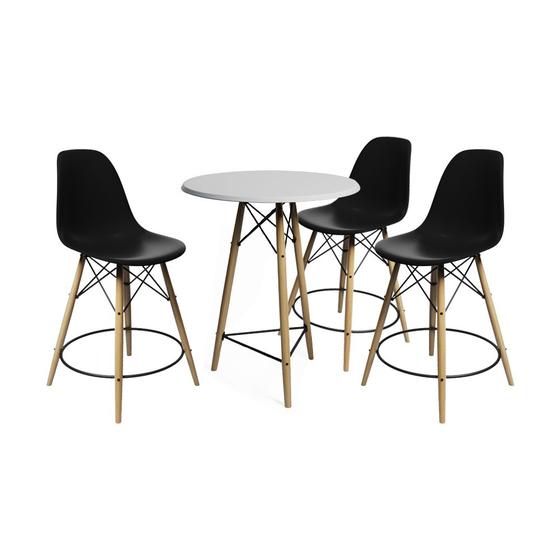 Imagem de Mesa Bistrô Eames Eiffel Branca com 3 Banquetas Pretas de Madeira