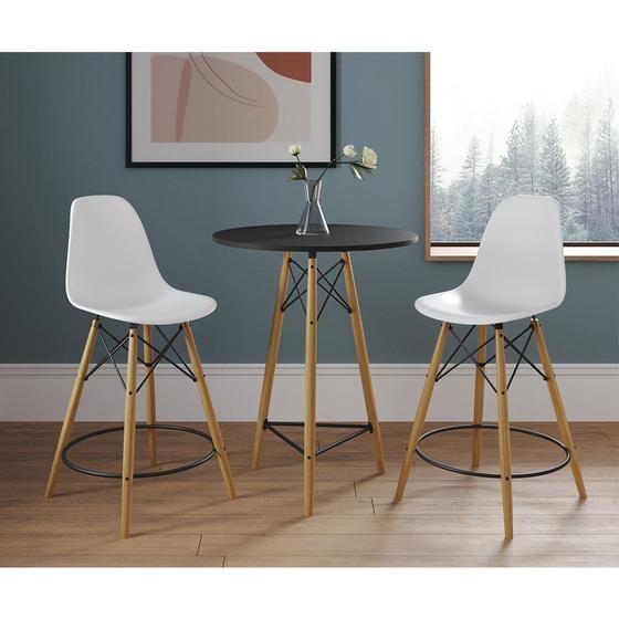 Imagem de Mesa Bistrô Eames Eiffel Preta com 2 Banquetas Brancas de Madeira