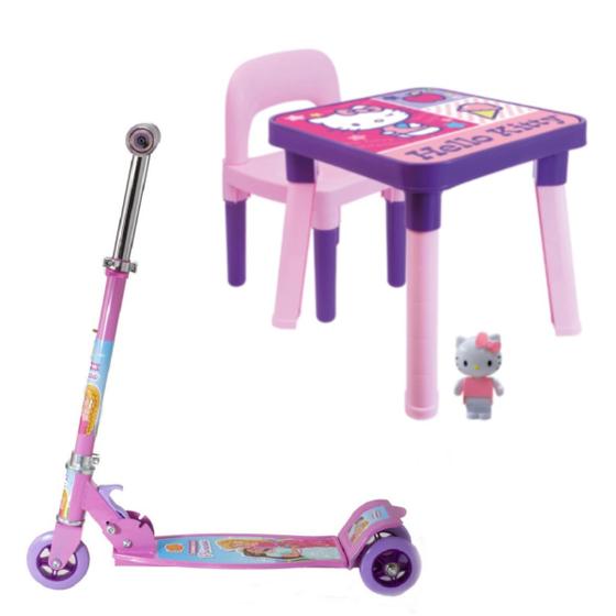 Imagem de Mesa C/ Cadeira Infantil Hello Kity +Patinete Sonho Princesa