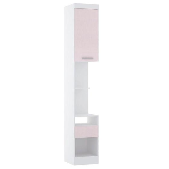 Imagem de Mesa Cabeceira Alta 38cm 1Porta 1Gaveta Alpes Branco/Rosa Pf